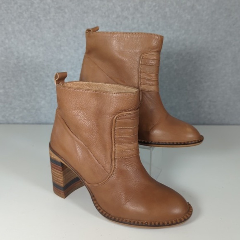 Free‎ people McCall Tan Stack Leather Heel Boots Booties Ankle Boots 6 Tan Boho